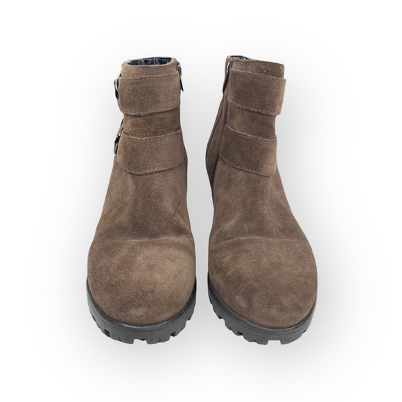 Easy’n Rose  Buckled Lug Sole Heeled Moto Chelsea Boot  Taupe Suede 39 8.5M 9M - Picture 8 of 16